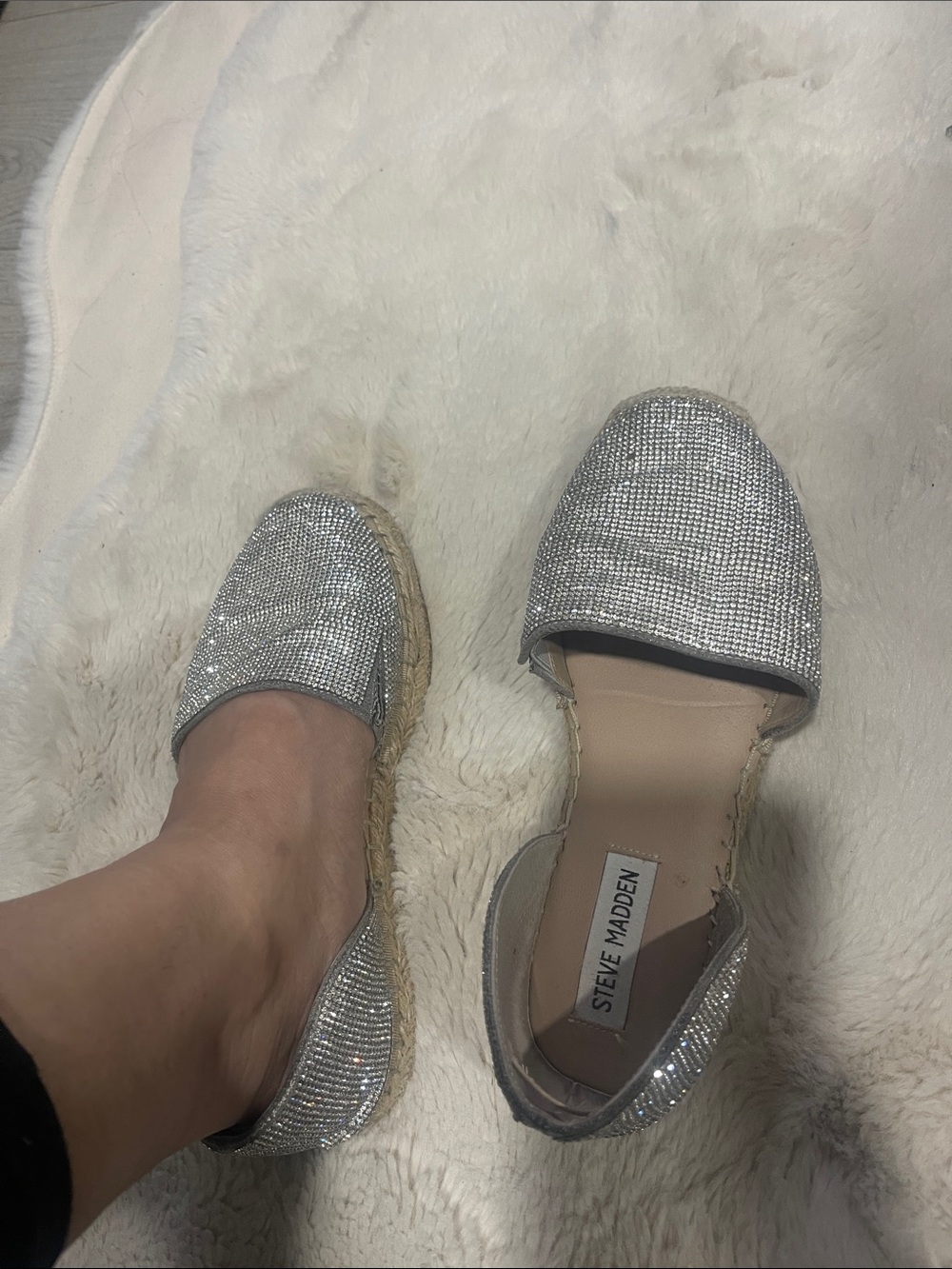 Steve Madden Silver Sparkle Espadrille Slides